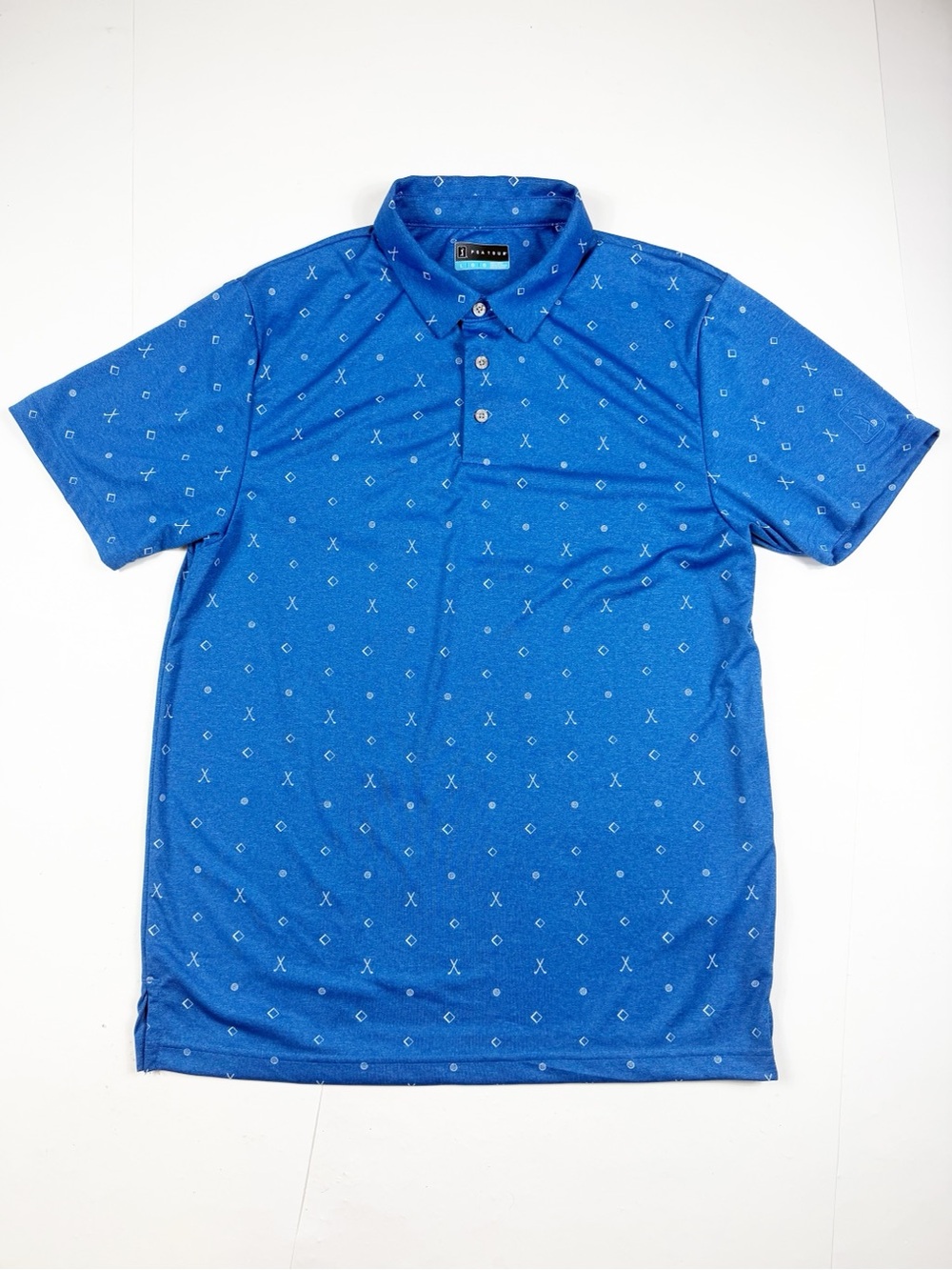 PGA Tour Men’s Blue Golf Club Pattern Short Sleeve Polo Large
